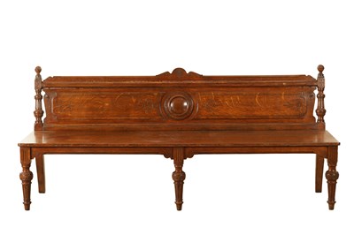 Lot 1153 - A GOOD LATE 19TH CENTURY OAK ASTHETIC PERIOD HALL BENCH