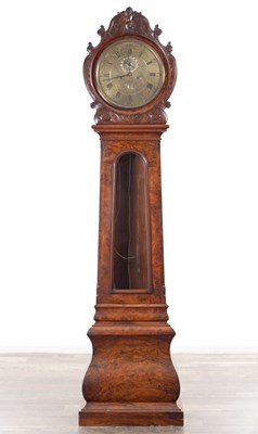Lot 1038 - A GOOD LATE GEORGE III BURR WALNUT DRUM HEAD EIGHT-DAY LONGCASE CLOCK
