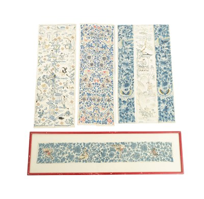 Lot 177 - A SET OF SIX CHINESE SILK EMBROIDERED SEGMENT PANELS