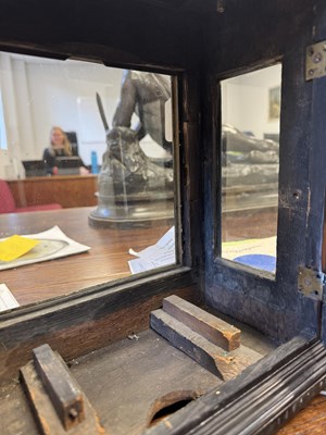Lot 1119 - WILLIAM SPEAKMAN, LONDON. A GOOD WILLIAM AND MARY EBONY VENEERED BASKET TOP QUARTER STRIKING EIGHT-DAY BRACKET CLOCK