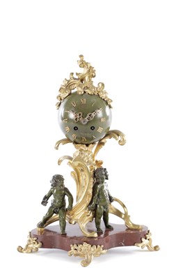 Lot 1108 - A 19TH CENTURY FRENCH BRONZE AND ORMOLU FIGURAL MANTEL CLOCK