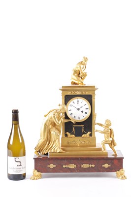 Lot 1025 - BARWISE, LONDON. AN EARLY 19TH CENTURY REGENCY ORMOLU AND ROUGE MARBLE MANTEL CLOCK