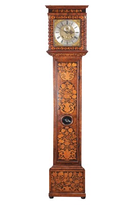 Lot 1118 - HENRY MERRIMAN, LONDON. A FINE LATE 17TH CENTURY 11" MONTH DURATION WALNUT AND PANELLED MARQUETRY LONGCASE CLOCK