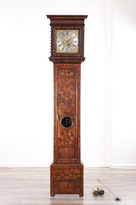 Lot 980 - THOMAS WHEELER, LONDINI FECIT. A LATE 17TH CENTURY 11" EIGHT-DAY WALNUT AND PANELLED MARQUETRY LONGCASE CLOCK
