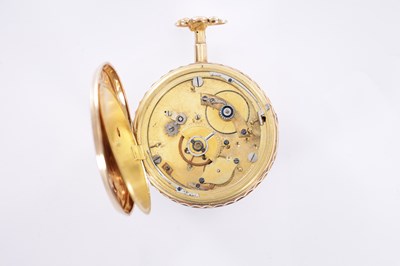 Lot 289 - AN 18CT GOLD OPEN FACED QUARTER REPEATING AUTOMATON POCKET WATCH