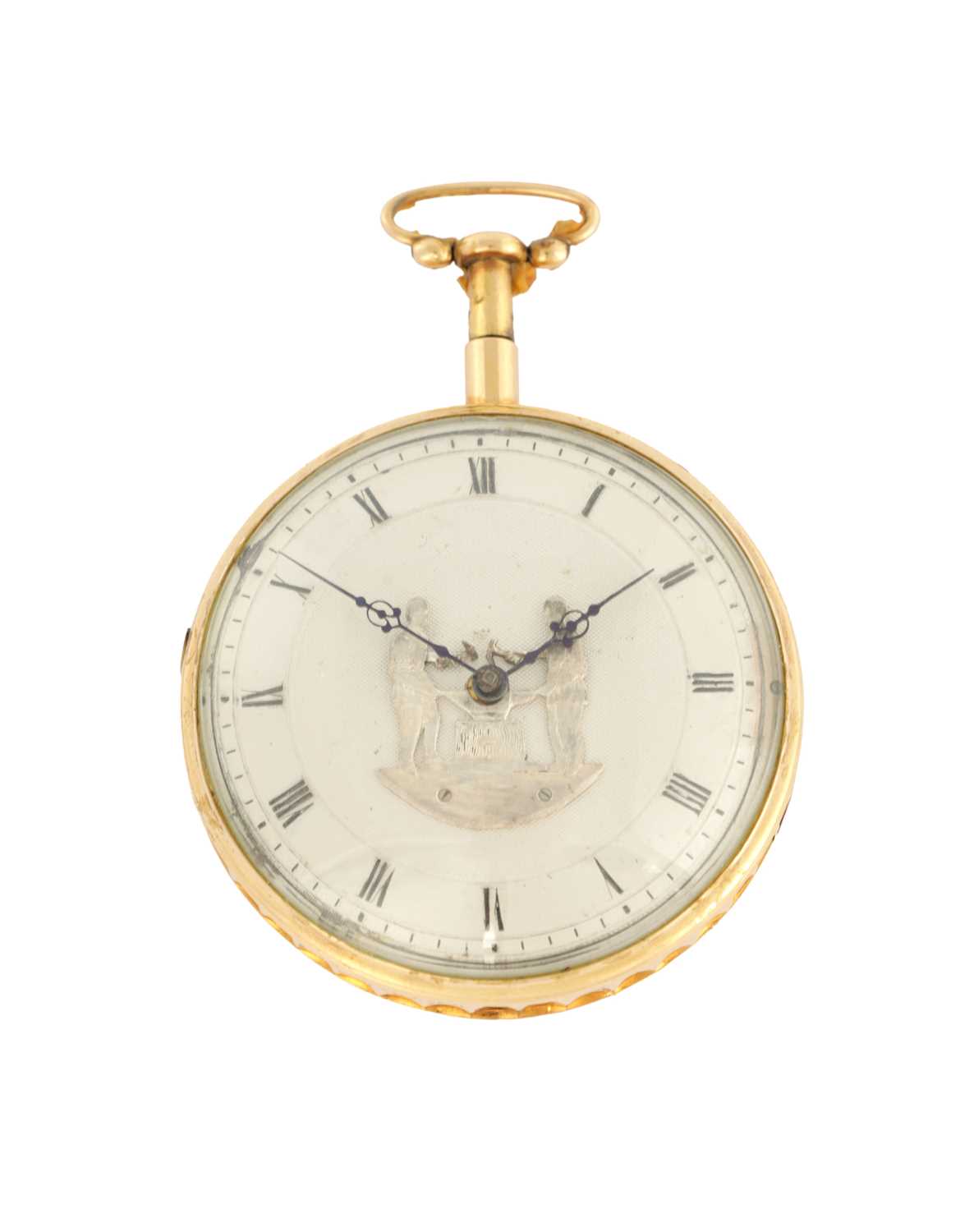 Lot 289 - AN 18CT GOLD OPEN FACED QUARTER REPEATING AUTOMATON POCKET WATCH