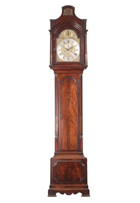 Lot 958 - THOMAS ISLES, LONDON. A GOOD GEORGE III FIGURED MAHOGANY EIGHT DAY LONGCASE CLOCK