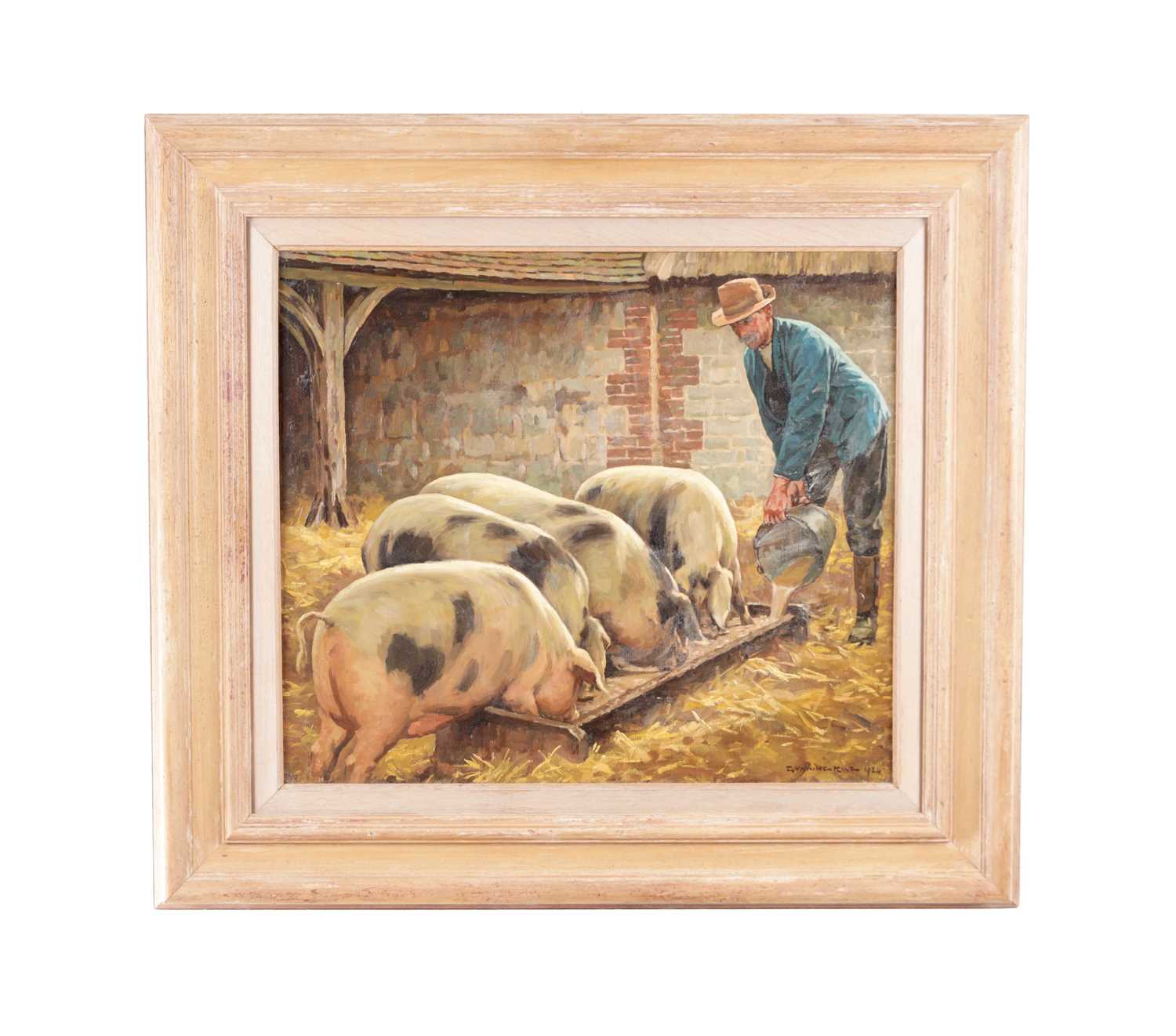 Lot 893 - WILLIAM GUNNING KING (1859-1940) BRITISH. AN EARLY 20TH CENTURY OIL ON CANVAS DEPICTING A FARM SCENE