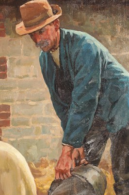 Lot 893 - WILLIAM GUNNING KING (1859-1940) BRITISH. AN EARLY 20TH CENTURY OIL ON CANVAS DEPICTING A FARM SCENE