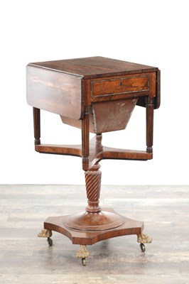 Lot 1231 - A REGENCY BRASS INLAID ROSEWOOD WORK TABLE