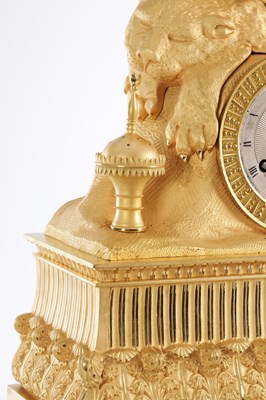 Lot 1085 - A LARGE EARLY 19TH CENTURY FRENCH ORMOLU FIGURAL MANTEL CLOCK WITH MUSICAL BASE
