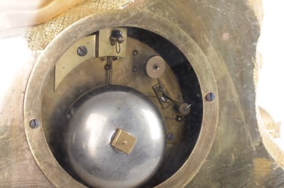 Lot 1085 - A LARGE EARLY 19TH CENTURY FRENCH ORMOLU FIGURAL MANTEL CLOCK WITH MUSICAL BASE