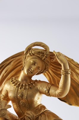 Lot 1085 - A LARGE EARLY 19TH CENTURY FRENCH ORMOLU FIGURAL MANTEL CLOCK WITH MUSICAL BASE