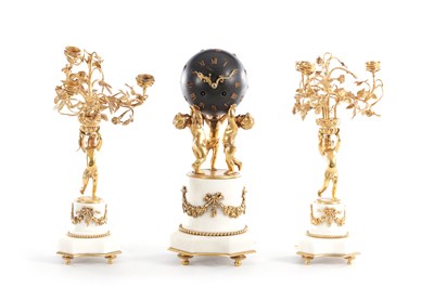 Lot 999 - A LATE 19TH CENTURY ORMOLU AND MARBLE FIGURAL CLOCK GARNITURE