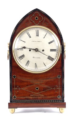 Lot 983 - J. RICHARDSON, MANCHESTER. A REGENCY BRASS INLAID MAHOGANY AND EBONY VENEERED BRACKET CLOCK
