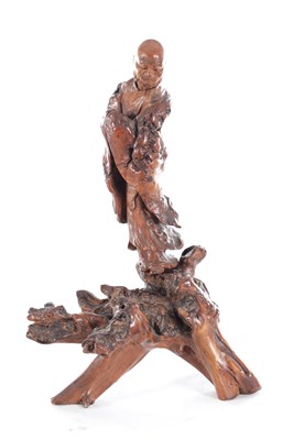 Lot 120 - A FINE JAPANESE MEIJI PERIOD CARVED ROOT WOOD FIGURAL SCULPTURE