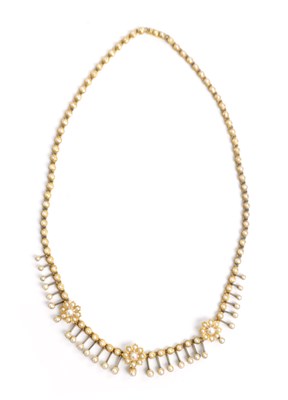 Lot 251 - A 19TH CENTURY 9CT GOLD AND PEARL NECKLACE