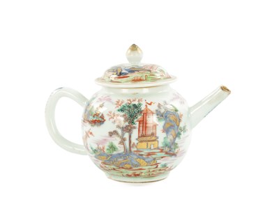 Lot 151 - A RARE MID 18TH CENTURY LONDON DECORATED CHINESE EXPORT TEAPOT