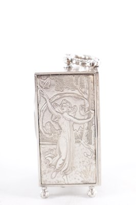 Lot 1095 - A FINE LATE 19TH CENTURY ART NOUVEAU STYLE SWISS SILVER MINIATURE BOUDOIR CARRIAGE CLOCK