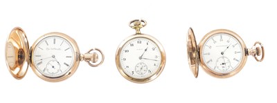 Lot 328 - A COLLECTION OF THREE AMERICAN ELGIN GOLD PLATED POCKET WATCHES