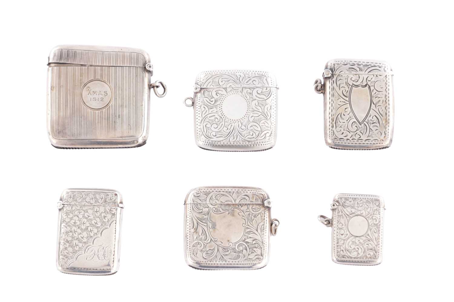 Lot 407 - A COLLECTION OF SIX 20TH CENTURY SILVER VESTA CASES