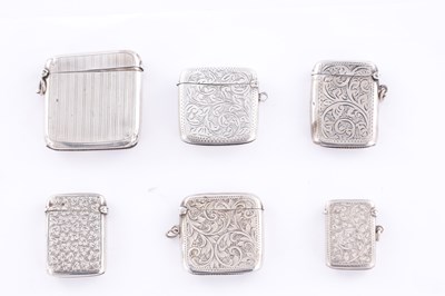 Lot 407 - A COLLECTION OF SIX 20TH CENTURY SILVER VESTA CASES