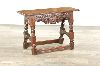Lot 1187 - A 17TH CENTURY STYLE OAK JOINT STOOL