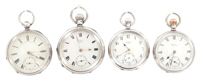 Lot 349 - A COLLECTION OF FOUR AMERICAN SILVER CASED WALTHAM OPEN FACED POCKET WATCHES