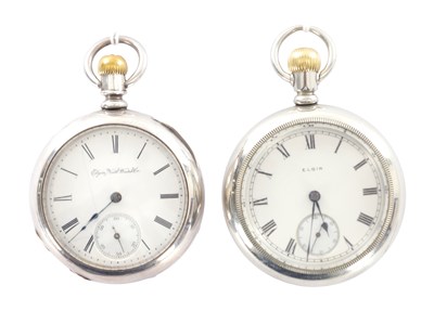 Lot 311 - TWO AMERICAN SILVER CASED ELGIN OPEN FACED POCKET WATCHES