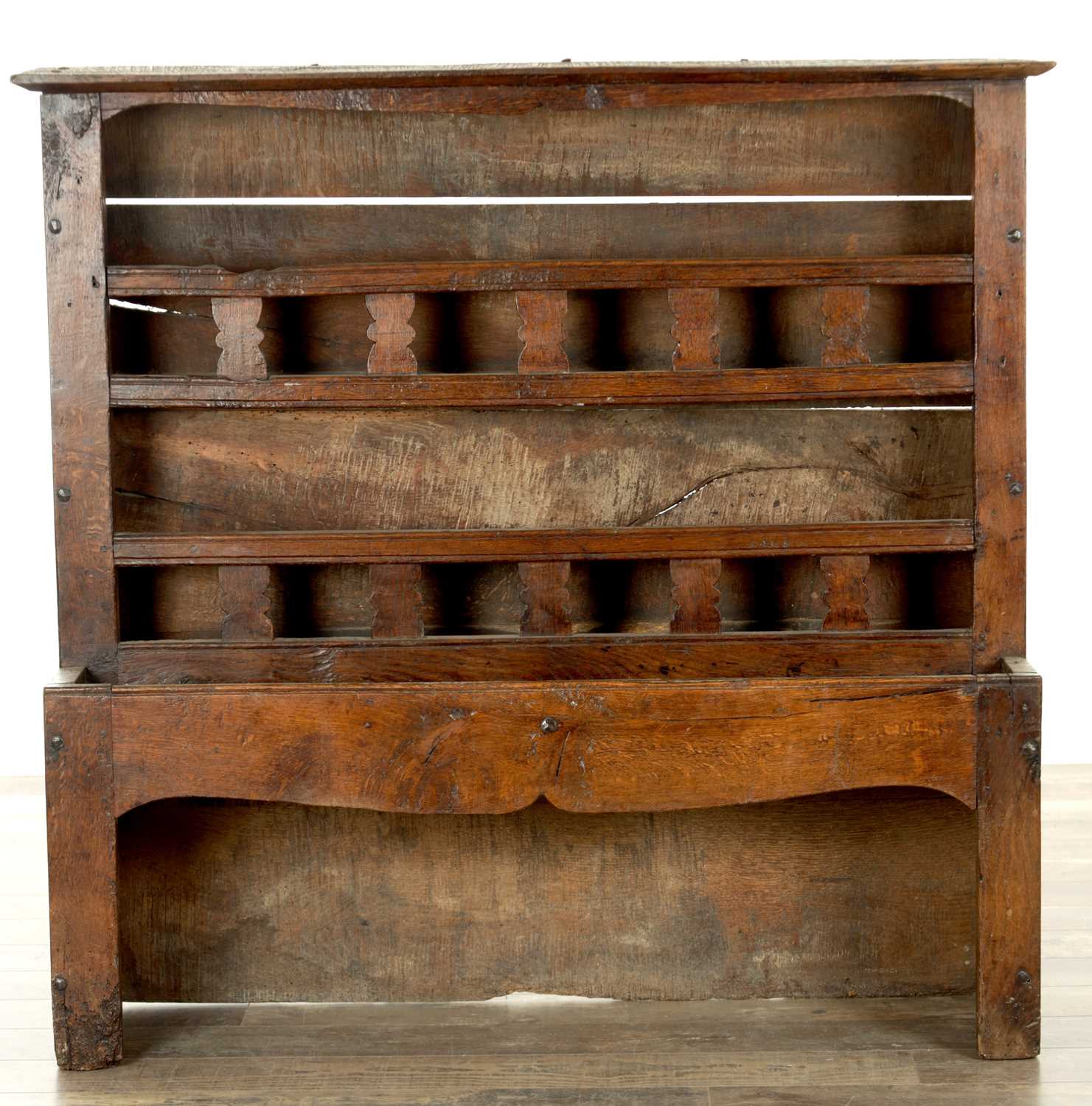 Lot 1160 - AN UNUSUAL 18TH CENTURY PRIMITIVE OAK MINIATURE DRESSER
