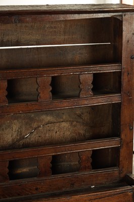 Lot 1160 - AN UNUSUAL 18TH CENTURY PRIMITIVE OAK MINIATURE DRESSER