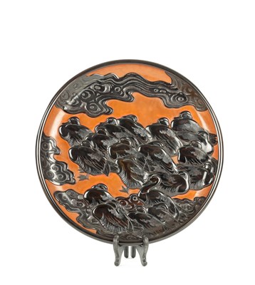 Lot 175 - A BOXED JAPANESE MEIJI PERIOD CARVED LACQUER TRAY BY TSUISHU YOZEI XX