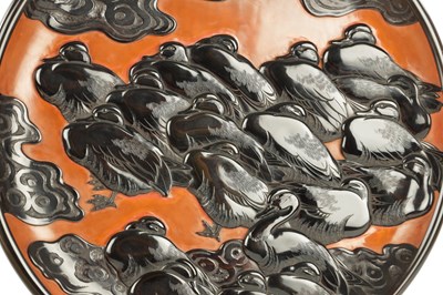Lot 175 - A BOXED JAPANESE MEIJI PERIOD CARVED LACQUER TRAY BY TSUISHU YOZEI XX