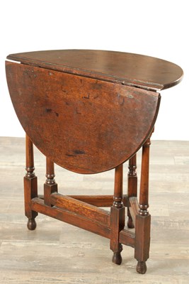 Lot 1327 - A 17TH CENTURY JOINED OAK D SHAPED DROP LEAF SIDE TABLE