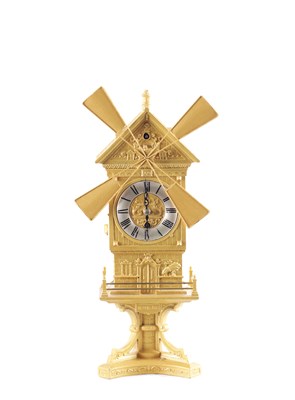 Lot 988 - A LATE 19TH CENTURY FRENCH GILT METAL AUTOMATION WINDMILL MANTEL CLOCK