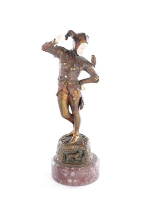 Lot 645 - EUGENE BARILLOT (1841 - 1900) A BRONZE AND IVORY SCULPTURE OF A JESTER