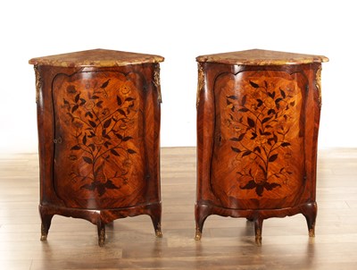 Lot 1287 - A PAIR OF 18TH CENTURY FRENCH MARQUETRY CORNER CABINETS