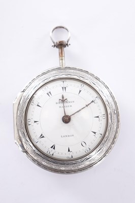 Lot 347 - AN 18TH CENTURY SILVER AND TORTOISHELL PAIR CASED POCKET WATCH BY BENJAMIN BARBER, LONDON