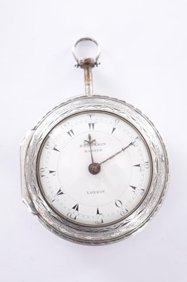 Lot 347 - AN 18TH CENTURY SILVER AND TORTOISHELL PAIR CASED POCKET WATCH BY BENJAMIN BARBER, LONDON