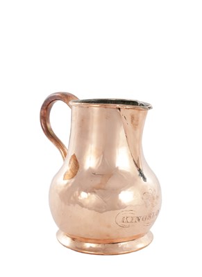 Lot 679 - A GOOD GEORGE III COPPER ALE JUG INSCRIBED