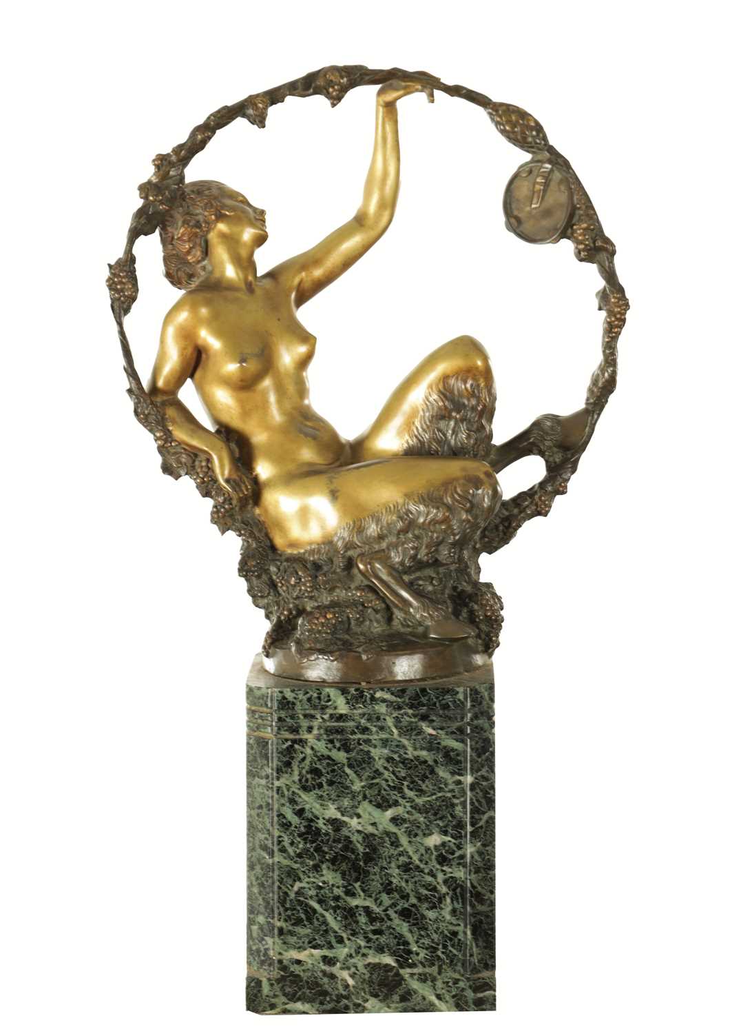 Lot 643 - GEORGES OMERTH (1895 - 1925). A LATE 19TH CENTURY / EARLY 20TH CENTURY GILT FIGURE BRONZE OF A FEMALE SATYR