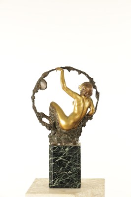 Lot 643 - GEORGES OMERTH (1895 - 1925). A LATE 19TH CENTURY / EARLY 20TH CENTURY GILT FIGURE BRONZE OF A FEMALE SATYR