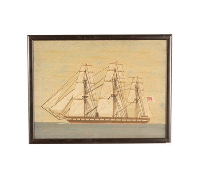 Lot 916 - A 19TH CENTURY WOOLWORK PICTURE OF A BRITISH ROYAL NAVY SAILING SHIP