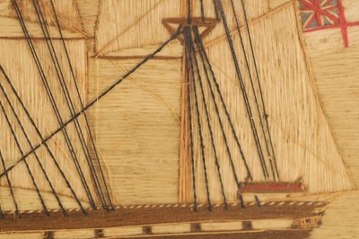 Lot 916 - A 19TH CENTURY WOOLWORK PICTURE OF A BRITISH ROYAL NAVY SAILING SHIP