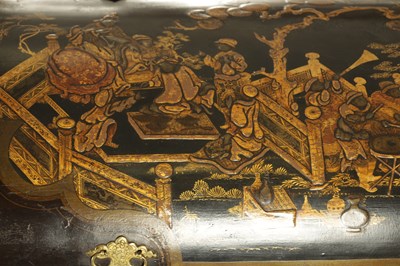 Lot 1274 - A LARGE QUEEN ANNE ENGLISH JAPANNED LACQUERWORK DOMED TRUNK