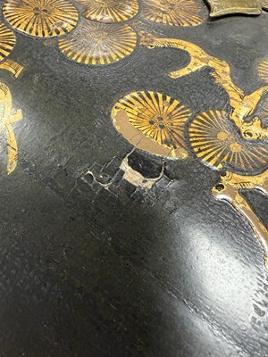 Lot 1274 - A LARGE QUEEN ANNE ENGLISH JAPANNED LACQUERWORK DOMED TRUNK