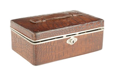 Lot 746 - A 19TH CENTURY SILVER AND CROCODILE LEATHER LADIES' VANITY BOX