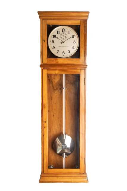 Lot 1026 - KARL SATORI, WIEN. A VIENESE WALNUT WALL MOUNTED REGULATOR MASTER CLOCK