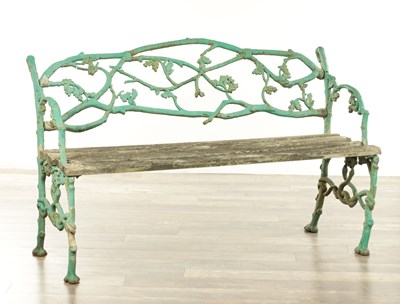 Lot 1234 - A 19TH CENTURY GREEN PAINTED CAST IRON GARDEN BENCH