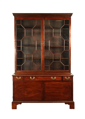 Lot 1262 - A GOOD GEORGE III FIGURED MAHOGANY SECRETIARE LOW WAISTED BOOKCASE